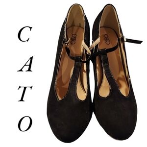 CATO heels black with gold trim ankle strap womens size 10